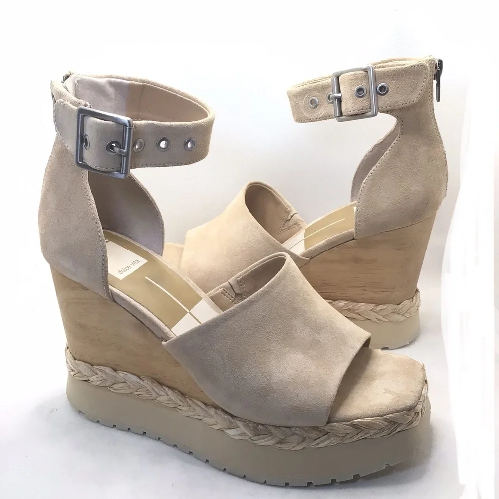 Dolce Vita Parle Ankle Strap Suede Light Tan Wedge Platform Sandals